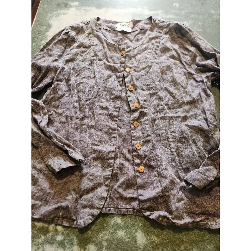 Flax brand linen grey blue jacket sz Medium